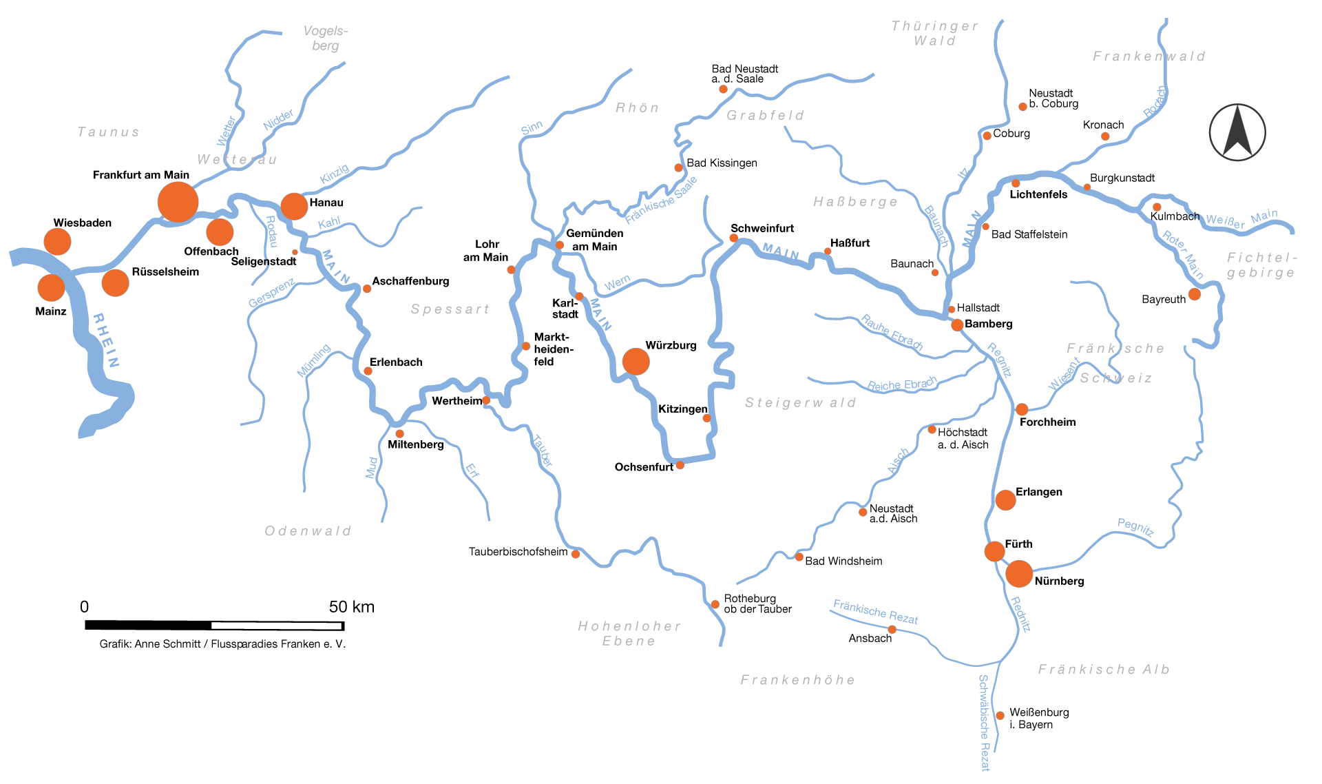 Karte Flussverlauf des Mains © Anne Schmitt / Flussparadies Franken